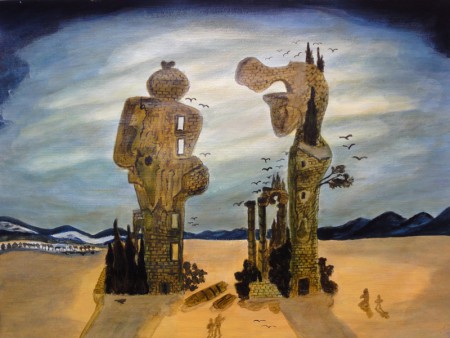 Angelusläuten 36cm x 48cm auf Papier "frei nach Dali"